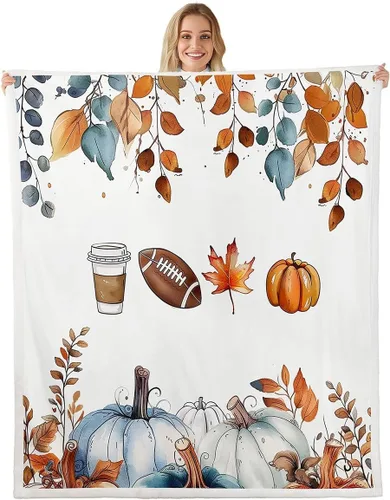Miniatura 24 de Manfei Hello Fall Throw Blanket Pumpkin Maple Leaf Plaid Patchwork Fleece Blanket Autumn Theme Cozy Throws for Bed Couch Sofa,Kids Boys Girls Room