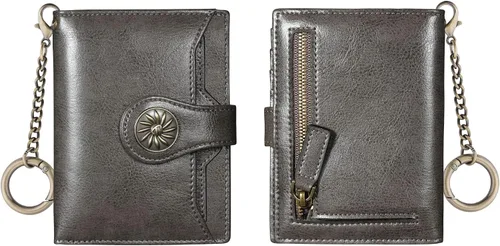 Miniatura 9 de Travelambo Rfid Wallet Mujeres Cuero Bifold Compacto Pequeña Cartera para Mujeres, Gris (Deep Grey), Moda