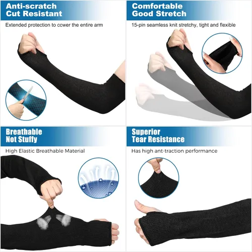 Miniatura 7 de Geyoga 2 pares de mangas de protección de brazo de nivel 5, resistentes a los cortes, protectores de antebrazo para piel fina y moretones para Negro