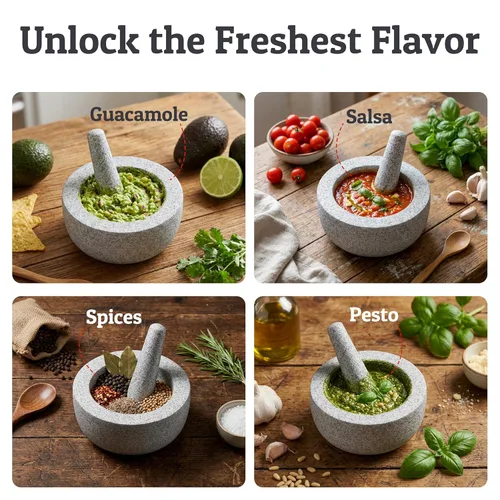 Miniatura 6 de Priority Chef Juego de Mortero y Mano de Mortero Pequeño de Servicio Pesado, 1.5 Tazas, Haga Guacamole Fresco, Salsa, Tazón de Molinillo de Piedra