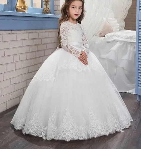 Miniatura 2 de Vestido de encaje de manga larga para niña, princesa de tul, vestido de baile