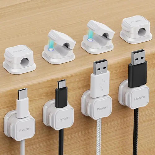 Miniatura 10 de Picozon - Paquete de 6 soportes magnéticos para cables, organizador de cables adhesivos Picozon para teléfono, cargador USB, organizador