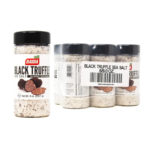 Badia Sal marina de trufa negra, 9 onzas (paquete de 6) - Sabor rico, terroso y lujoso