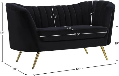Miniatura 3 de Meridian Furniture Margo Collection Modern Sofá biplaza tapizado de terciopelo contemporáneo con acolchado de canal profundo y patas de acero