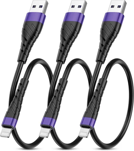 Miniatura 8 de Cable de carga corto con certificación MFi para iPhone, paquete de 3 unidades de 1 pie, 12 pulgadas para cable de carga Lightning, cable de datos