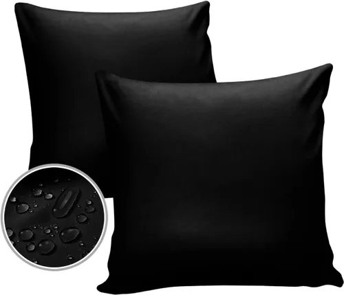 Juego de 2 fundas de almohada impermeables para muebles de patio, color negro, fundas de almohada decorativas de color liso, para sofá, silla,