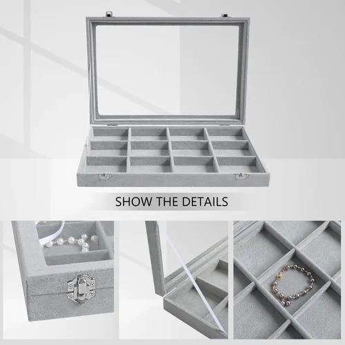 Miniatura 3 de Wuligirl - Joyero organizador de terciopelo para aretes, collares y pulseras con tapa transparente de exhibición, almacenamiento de joyas