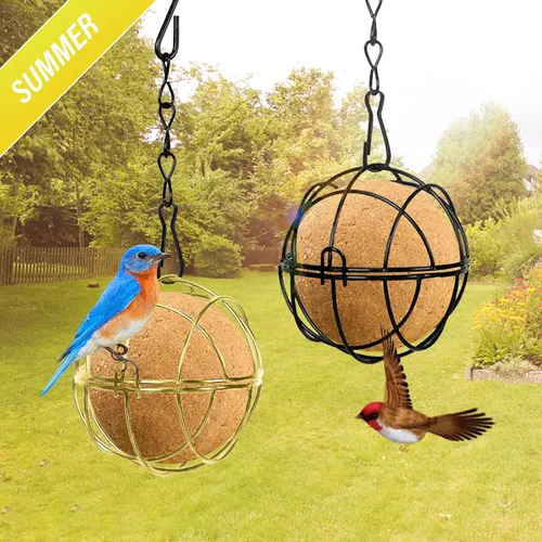 Miniatura 7 de Longzhuo 6 comederos metálicos para colibríes para colgar en exteriores, bola redonda de sebo a prueba de ardillas, regalos de observación de aves