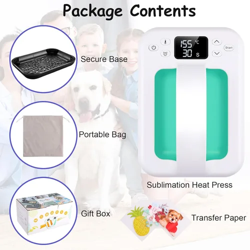 Miniatura 7 de Máquina de prensa de calor para camisetas, mini prensa de calor portátil de 7 x 5 pulgadas, calor rápido y uniforme, máquina impresora de camisetas