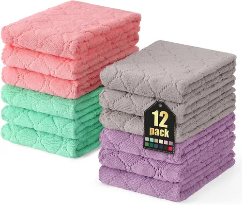 Miniatura 15 de Homaxy - Paquete de 12 trapos de cocina (10 x 10 pulgadas, morado), de terciopelo coral, supersuaves y absorbentes, de secado rápido, paño