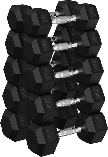 Miniatura 23 de HANDBODE Juego de mancuernas hexagonales de 45 a 640 libras, mancuernas de ejercicio y fitness con revestimiento de goma para gimnasio en casa