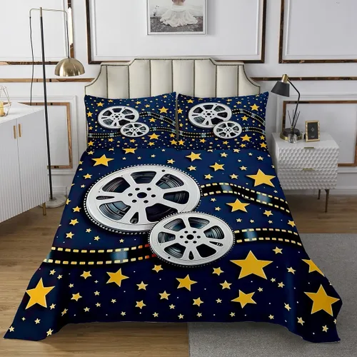 Miniatura 27 de Homewish Theater Cinema Poster Quilt Sets Twin Size,Retro Movie Bedspread Coverlet 2Pcs for Kids Girls Boys Room Decor,Popcorn Quilts Set Movie
