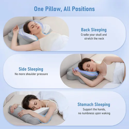 Miniatura 5 de Almohada cervical para aliviar el dolor de cuello, almohada de espuma viscoelástica de contorno con funda de almohada transpirable y refrescante