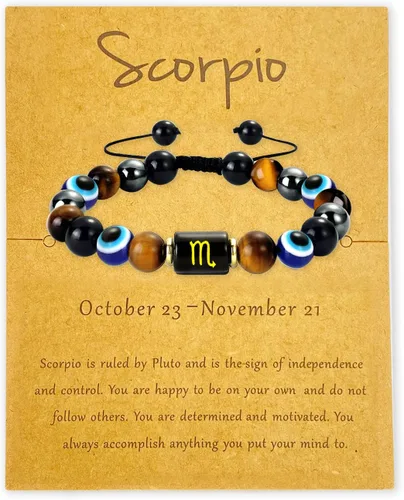 Miniatura 13 de Zodiac Triple Protection Bracelet Evil Eye Hematite Obsidian Tiger Eye Chakra Healing Crystal Bead for Men Women Good Luck Spiritual Jewelry