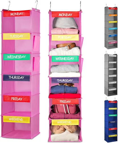 Miniatura 7 de Organizador de almacenamiento de 5 niveles de 12 x 59 pulgadas, cuélguelo en la recámara de sus hijos o en el armario para una divertida