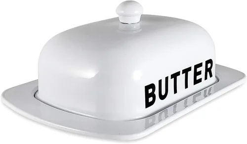 Miniatura 4 de Recipientes y recipientes de almacenamiento de metal para organización, función y decoración del hogar y la cocina (plato de mantequilla blanca)