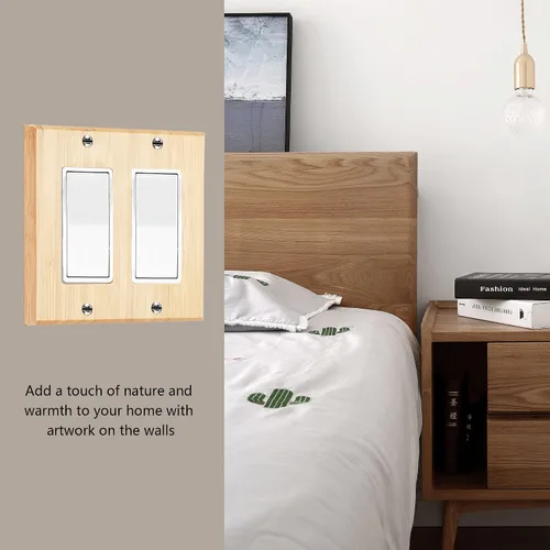 Miniatura 6 de Cubierta decorativa para interruptor de luz de madera cruda, placa de pared doble basculante de 4.5 x 4.5 pulgadas, cubierta de placa de interruptor