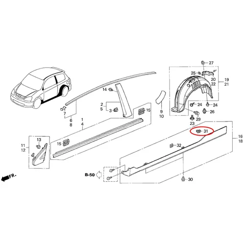 Miniatura 5 de 30 piezas de panel basculante y clip de moldeo de guardabarros para 91504-SP1-003 Honda y Acura Accord Civic CR-V Fit HR-V Odyssey MDX RL TL ZDX