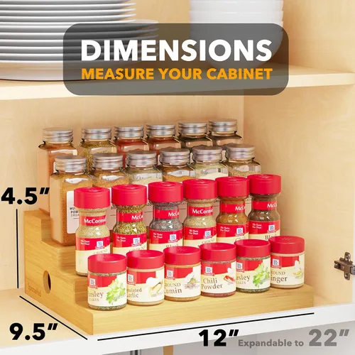 Miniatura 3 de SpaceAid Organizador de especias de bambú de 4 niveles para gabinete, despensa de cocina, estante de almacenamiento de especias para organización