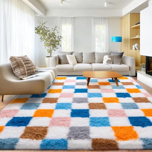 Miniatura 9 de Alfombras de área de 8x10 para sala de estar, alfombra shaggy grande ultra suave y esponjosa para dormitorio, alfombras de felpa mullida Blanco crema