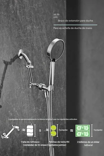 Miniatura 8 de Brazo de extensión para cabezal de ducha ajustable de 5 pulgadas, con tornillo de fijación con seguro, de latón cromado con ángulo ajustable