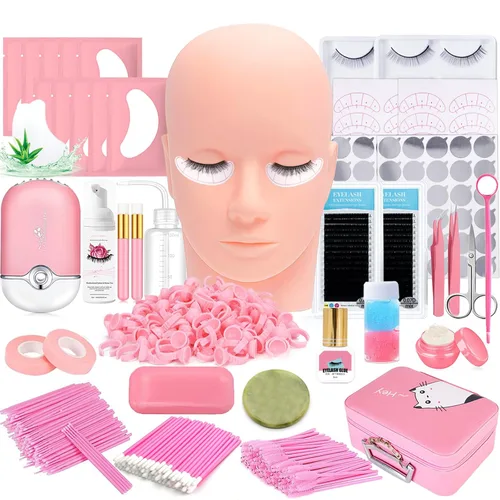 Miniatura 10 de Kit de extensión de pestañas, herramientas profesionales de entrenamiento de injerto de pestañas, cabeza de maniquí, ventilador USB, champú de Negro