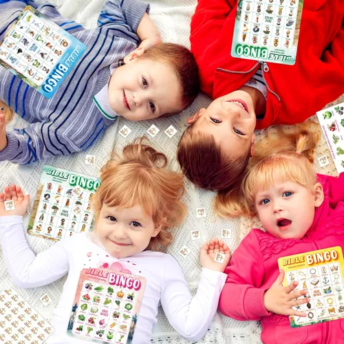 Miniatura 6 de Fancy Land Juego de bingo bíblico para vacaciones, escuela bíblica, juego de tarjetas de bingo religiosas para niños, iglesia dominical cristiana