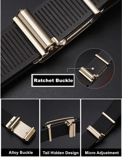 Miniatura 7 de Oyifan Cinturón negro para hombre, cinturón de diseñador de vestido de cuero genuino para hombres, moda Slide Ratchet Click Casual Mens Belt