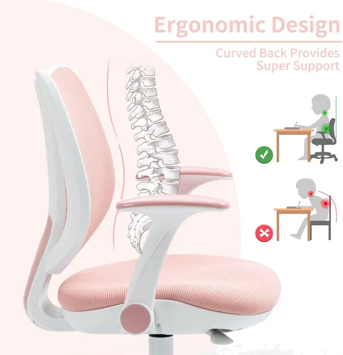 Miniatura 3 de HOMEFUN Silla de escritorio para niños, sillas de computadora con reposabrazos y reposapiés para niños y niñas, bonita malla ergonómica con altura