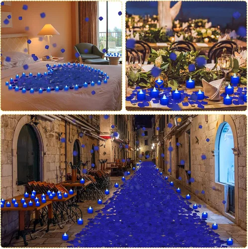 Miniatura 6 de Coume 6000 pétalos de rosa artificiales con 72 velas LED sin llama, decoraciones románticas, velas falsas, decoraciones de aniversario para el día
