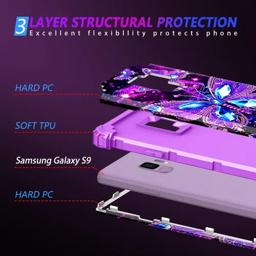 Miniatura 3 de Miqala Funda para Galaxy S9, brilla en la oscuridad, tres capas, resistente, a prueba de golpes, protección de cuerpo completo, parachoques