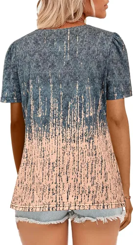 Miniatura 69 de JomeDesign - Camisetas casuales de verano para mujer, manga corta, cuello redondo, manga abullonada