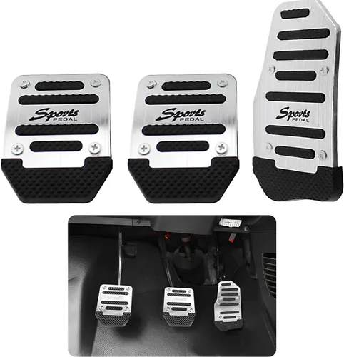 Pack-3 Fundas Antideslizantes de Aleación de Aluminio para Pedales de Coche, Cobertura Anti-fricción para Pedal de Acelerador y Freno, Compatible