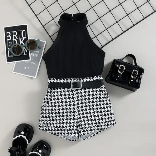 Miniatura 11 de TheFound Trajes de verano para niñas pequeñas, sin mangas, de punto acanalado, halter, pantalones cortos, ropa para recién nacidos, conjunto de 3