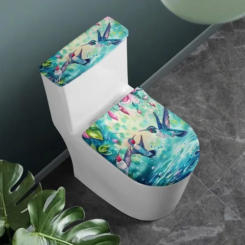 Miniatura 36 de Flashideas Juego de cubierta para tanque y tapa de inodoro con estampados de patas de perro coloridas - Elástico, se adapta a la mayoría de tanques