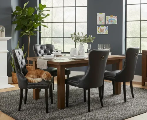 Miniatura 21 de CIMOTA Juego de 2 sillas de comedor de cuero beige, modernas de mediados de siglo, sillas de comedor tapizadas para cocina, comedor, cómodas sillas