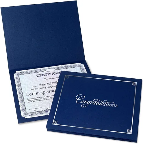 Miniatura 8 de Carpetas para certificados de felicitaciones en negro y plateado, paquete de 25, cubierta de lino de 80 libras, plegadas, esquinas troqueladas