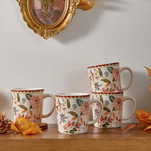 Miniatura 4 de Bico Blooming Moment - Juego de 4 tazas de café de cerámica, tazas de té grandes de 18 onzas con asa, tazas estéticas tipo latte para capuchino