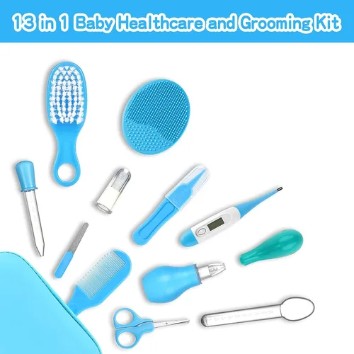 Miniatura 2 de Kit de cuidado de la salud y aseo del bebé, juego portátil de cuidado de seguridad para bebés, kit esencial para recién nacido (azul 13 en 1)