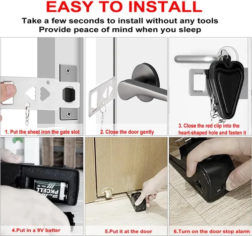 Miniatura 4 de MBBEST Alarma de tope de puerta y cerradura de puerta de hotel, kit de puerta de seguridad de doble protección, dispositivos de seguridad