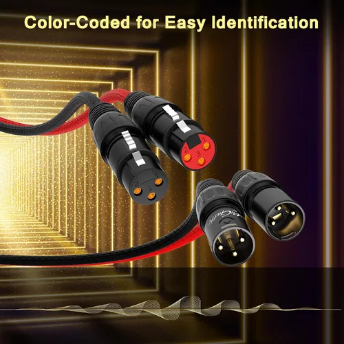 Miniatura 4 de Cables XLR Snake de 2 canales de 4 pies, cable de micrófono XLR de 2 colores macho a hembra con código de color, para grabación, estudios, en vivo