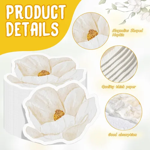 Miniatura 3 de Kosiz 100 servilletas de papel florales en forma de flor de otoño, servilletas de cóctel florales para otoño, cumpleaños, fiesta en casa, Magnolia