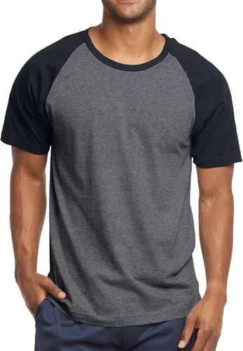 Miniatura 24 de Camiseta de béisbol raglán para hombre, de algodón, dos tonos, casual, atlética