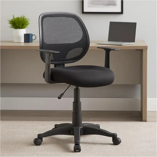 Miniatura 8 de Benzara Maya - Silla de oficina con brazos en T, malla negra, acolchado de espuma