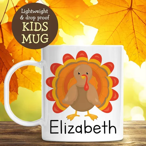 Miniatura 2 de Taza irrompible personalizada de Acción de Gracias con nombre del niño, apta para lavavajillas, sin BPA