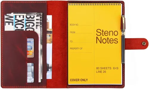Miniatura 7 de Robrasim Funda de cuero para cuaderno Steno de 6 x 9 pulgadas, funda de cuero compatible con almohadillas Steno en espiral de 6 x 9, organizador
