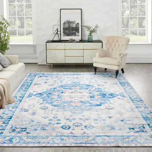 Miniatura 53 de Syalife 6x9 Alfombra Lavable para Área, Ultra Suave Antideslizante, Pila Baja, Alfombra Vintage Resistente a Manchas para Sala de Estar, Alfombra