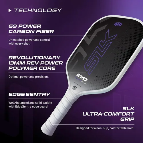 Miniatura 4 de Selkirk Sport SLK Evo Pickleball Paletas Evo Power, control e híbrido Pala de pickleball de fibra de vidrio o fibra de carbono Power Púrpura