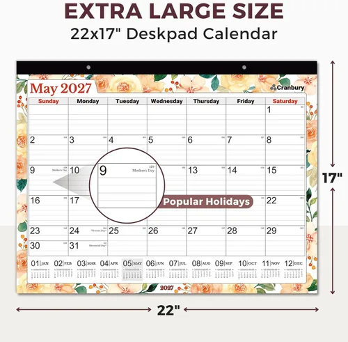 Miniatura 5 de CRANBURY Calendario de escritorio grande 2025 de 22 x 17 pulgadas (floral), uso como calendario de escritorio grande o planificador de pared