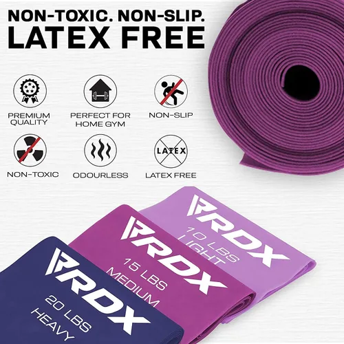 Miniatura 7 de RDX Bandas de resistencia TPE 3 niveles 1.5M de largo, certificado REACH RoHS CPSIA, bucle elástico grueso y agradable a la piel, yoga, gimnasio